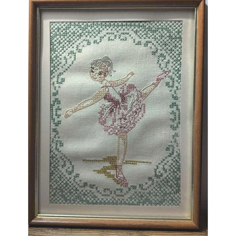 1968 Vintage‎ arabesc ballerina hand-stitched on linen frames
